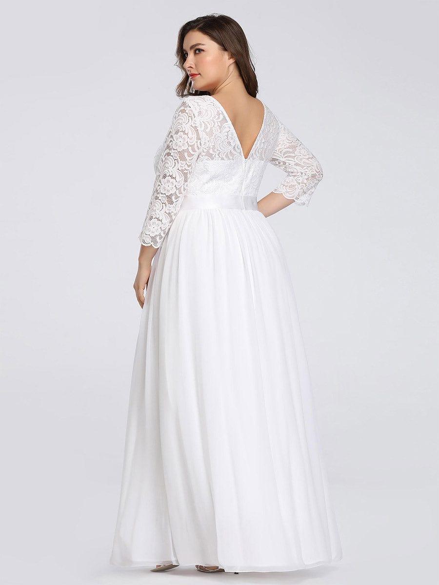 Plus size sheer lace floor-length evening dress with half sleeves for women