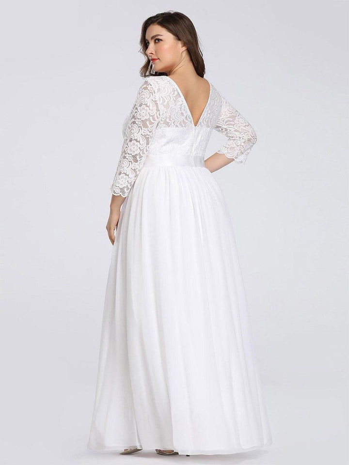 Plus size sheer lace floor-length evening dress with half sleeves for women