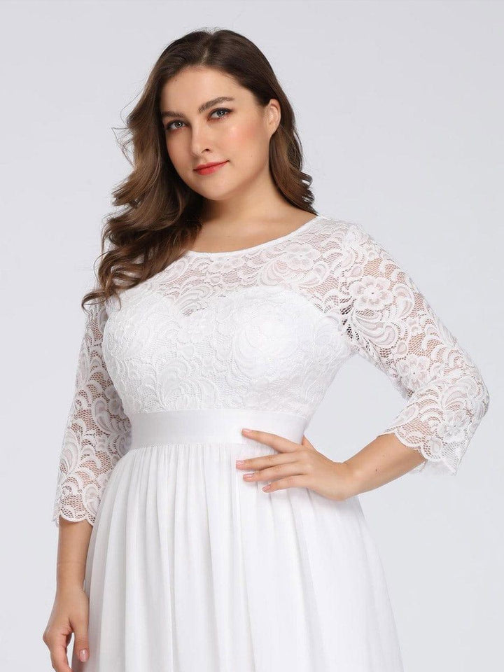 Plus size sheer lace floor-length evening dress with half sleeves for women