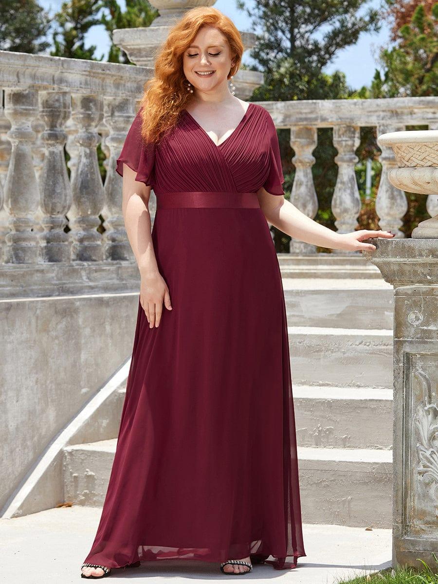 Plus size chiffon empire waist bridesmaid dress with short sleeves for women