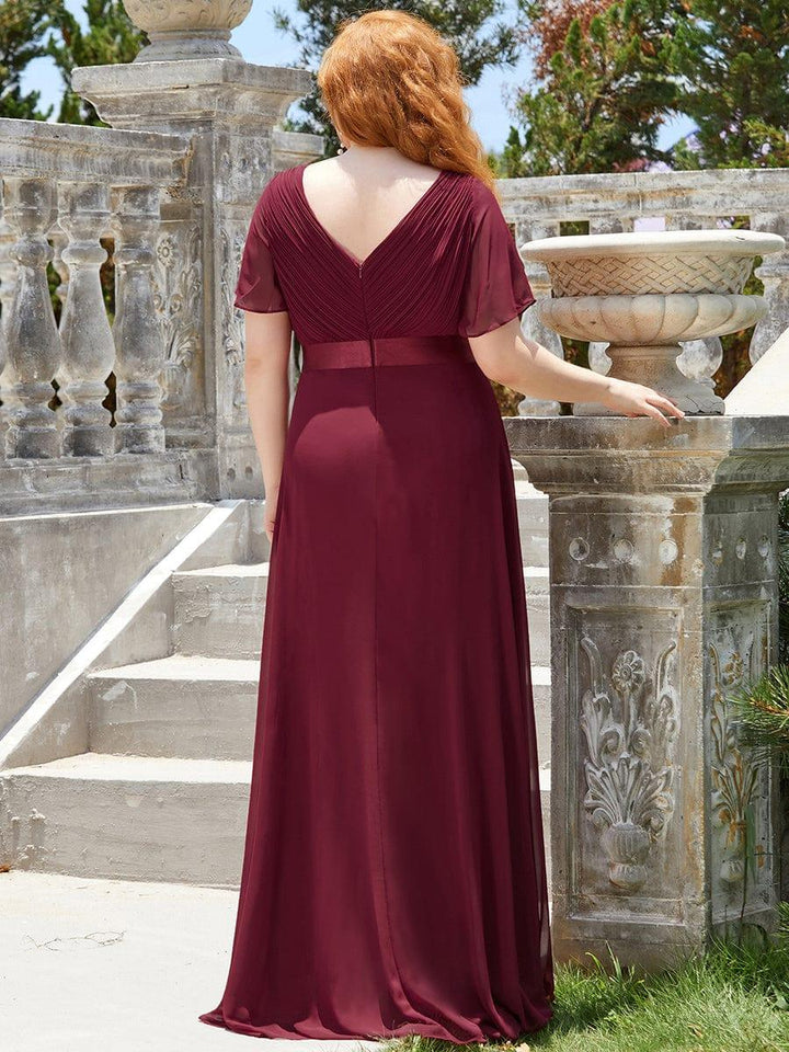 Plus size chiffon empire waist bridesmaid dress with short sleeves for women