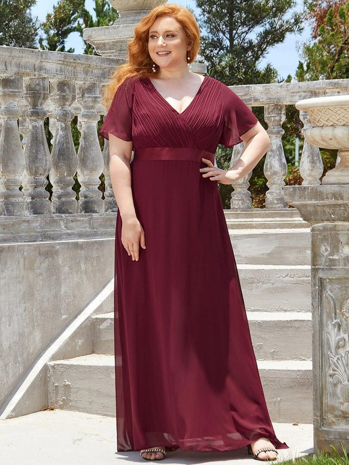 Plus size chiffon empire waist bridesmaid dress with short sleeves for women
