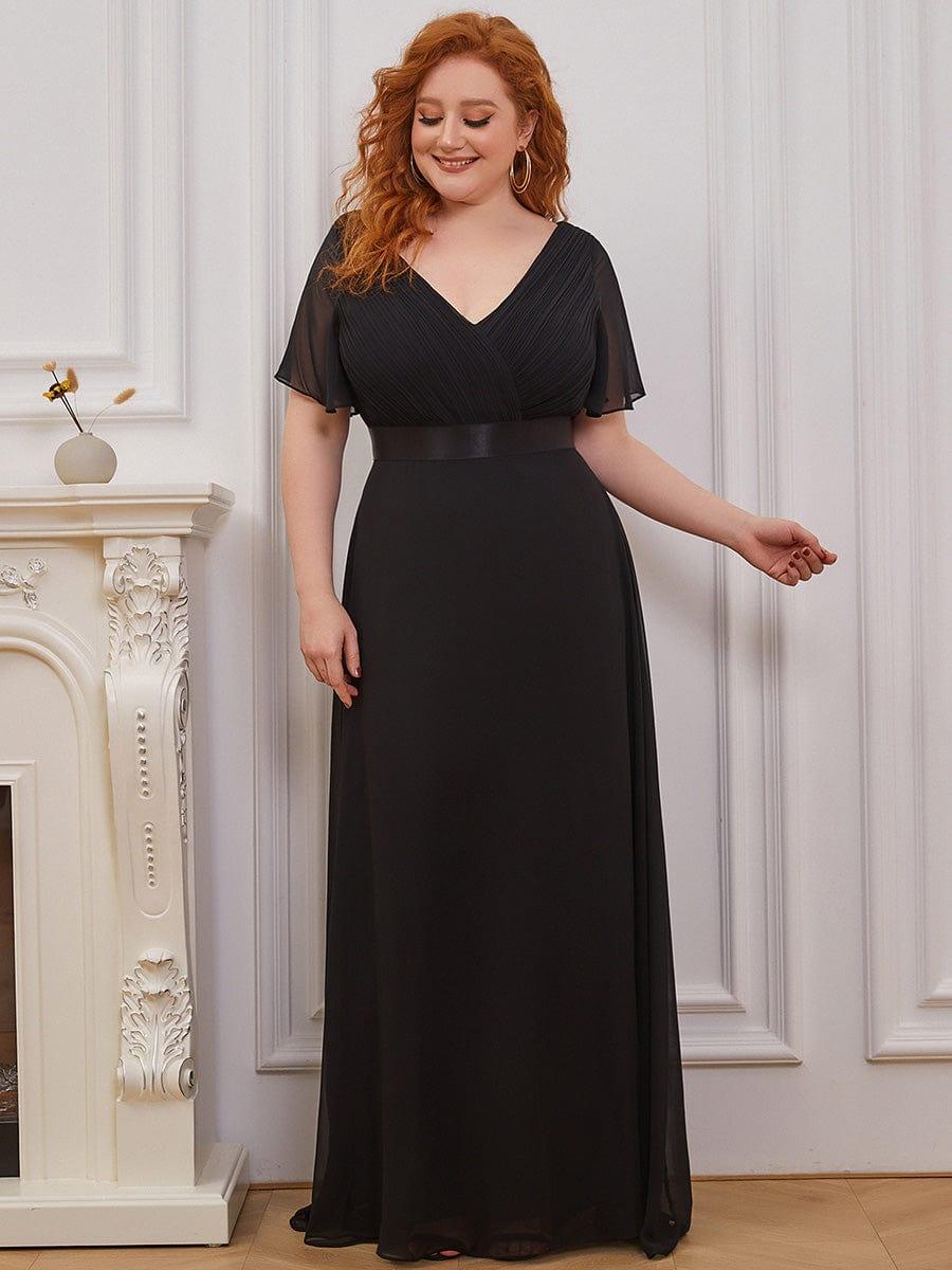 Plus size chiffon empire waist bridesmaid dress with short sleeves for women