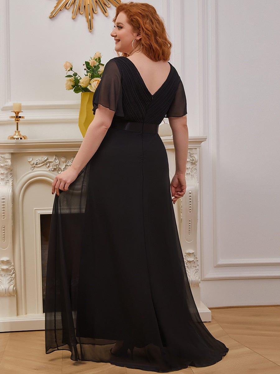Plus size chiffon empire waist bridesmaid dress with short sleeves for women