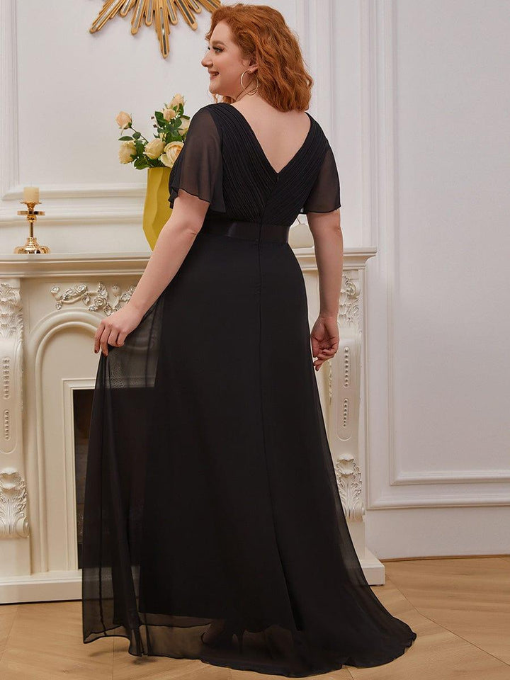 Plus size chiffon empire waist bridesmaid dress with short sleeves for women