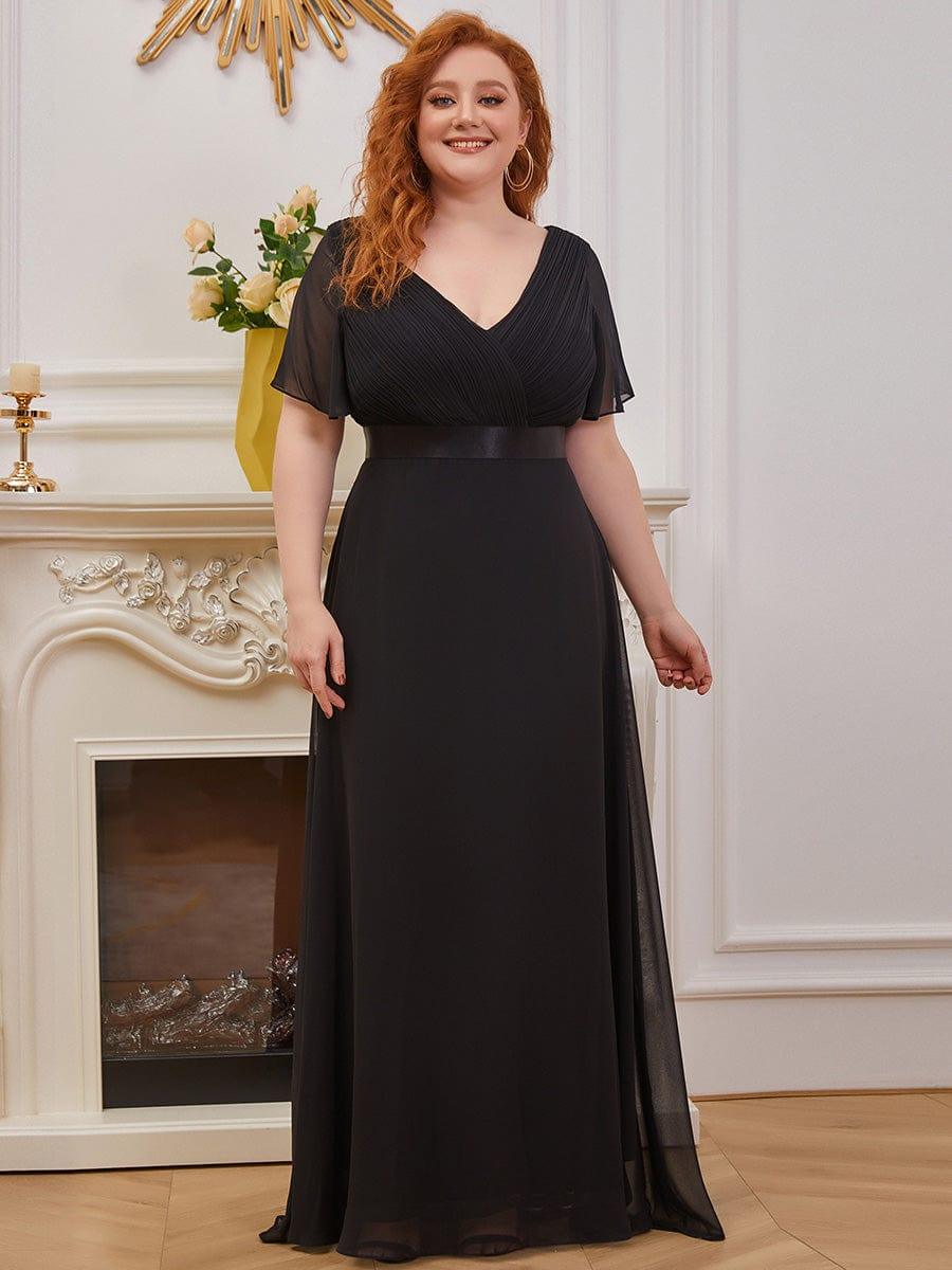 Plus size chiffon empire waist bridesmaid dress with short sleeves for women