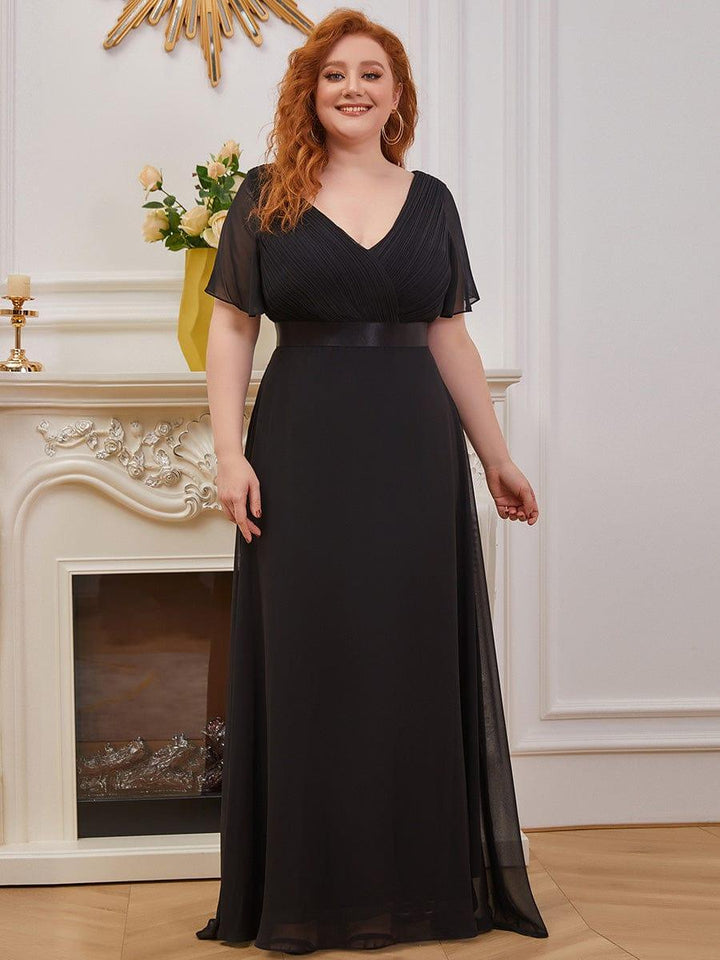 Plus size chiffon empire waist bridesmaid dress with short sleeves for women