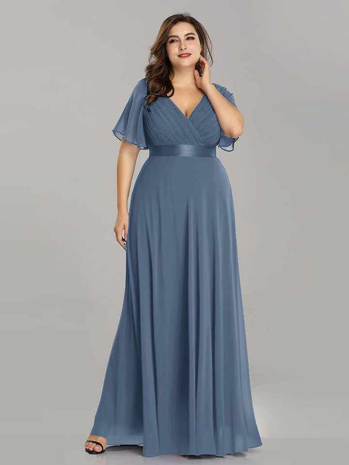 Plus size chiffon empire waist bridesmaid dress with short sleeves for women