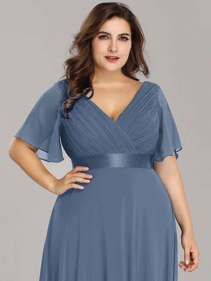 Plus size chiffon empire waist bridesmaid dress with short sleeves for women