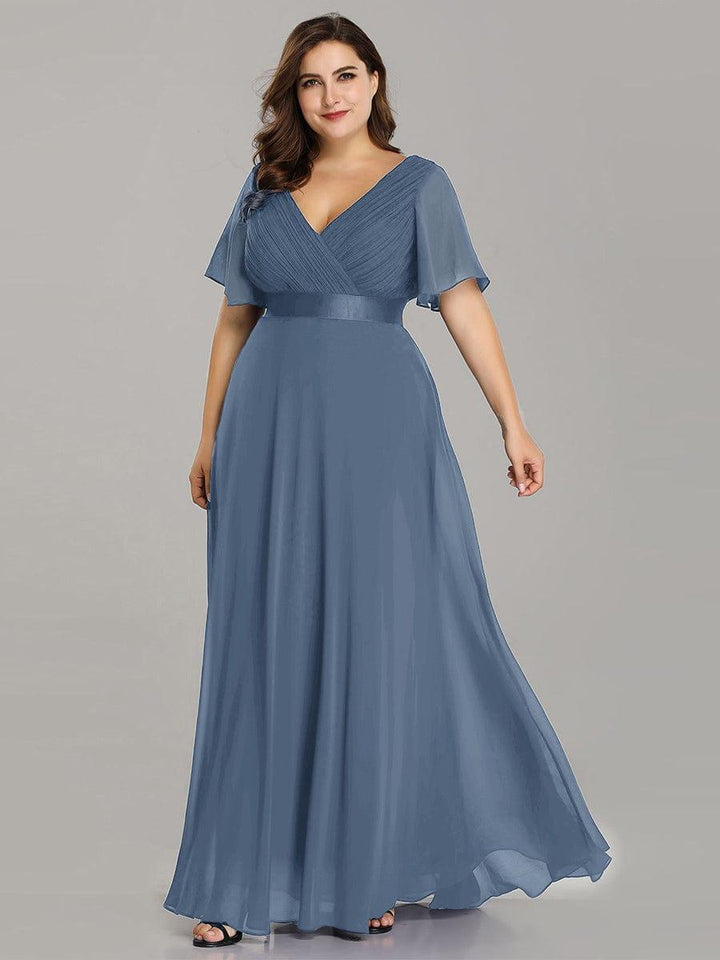 Plus size chiffon empire waist bridesmaid dress with short sleeves for women
