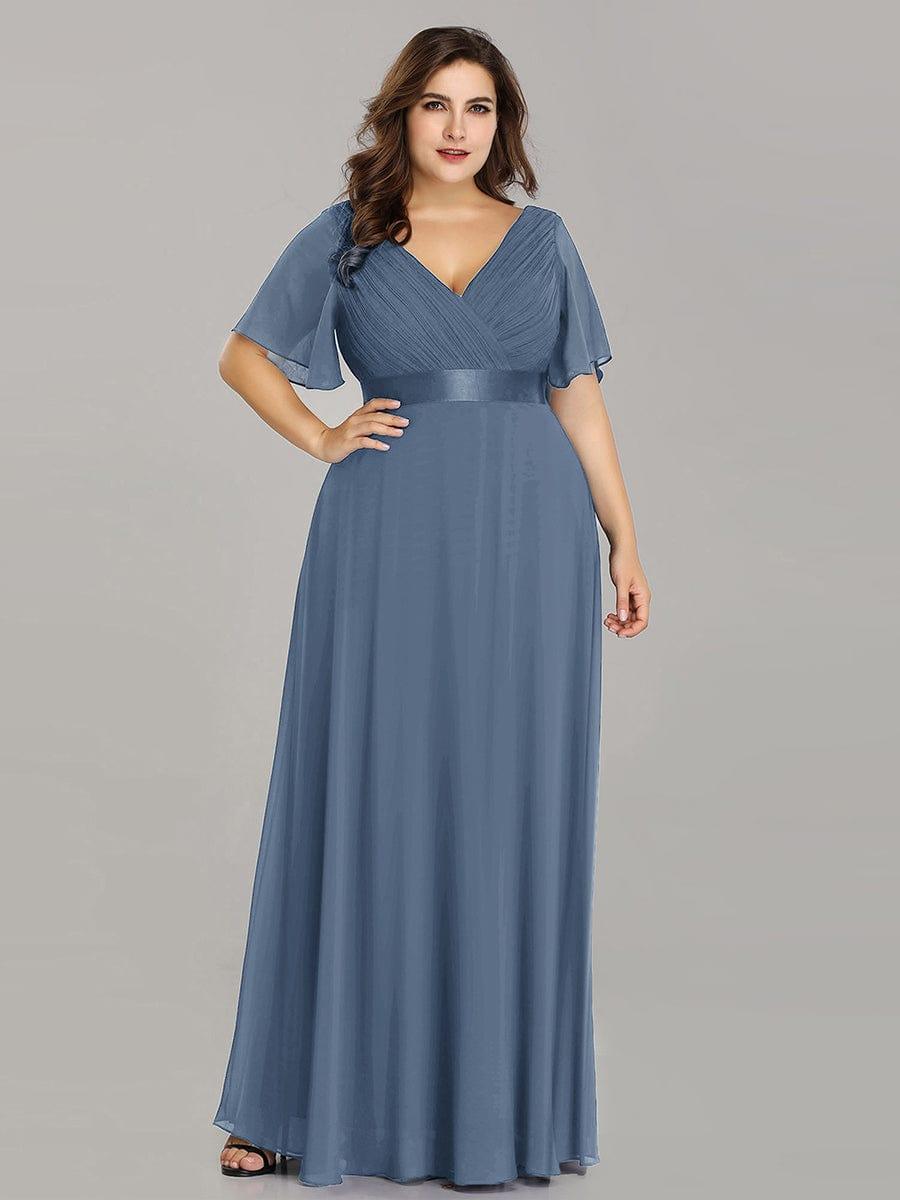 Plus size chiffon empire waist bridesmaid dress with short sleeves for women