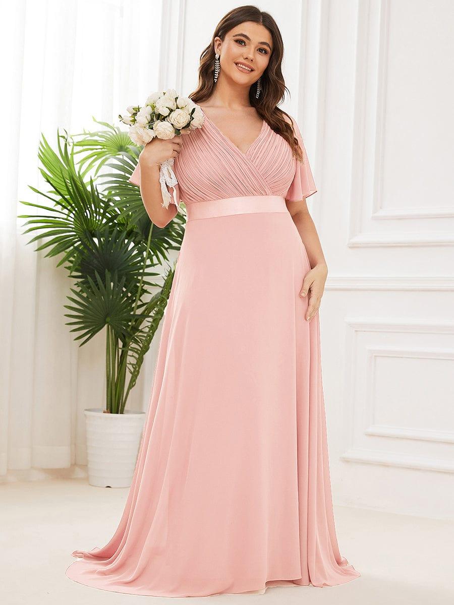 Plus size chiffon empire waist bridesmaid dress with short sleeves for women