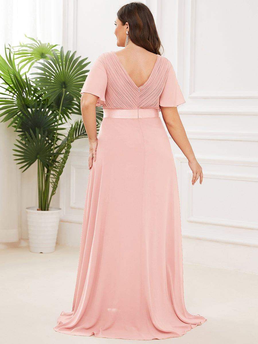Plus size chiffon empire waist bridesmaid dress with short sleeves for women