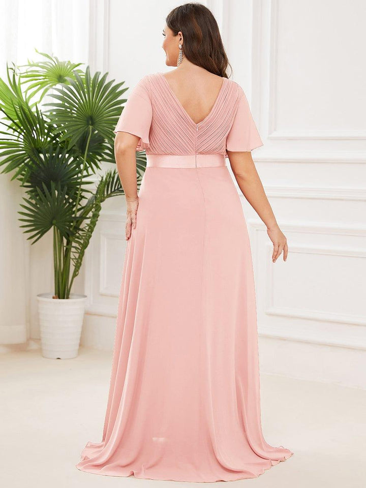 Plus size chiffon empire waist bridesmaid dress with short sleeves for women