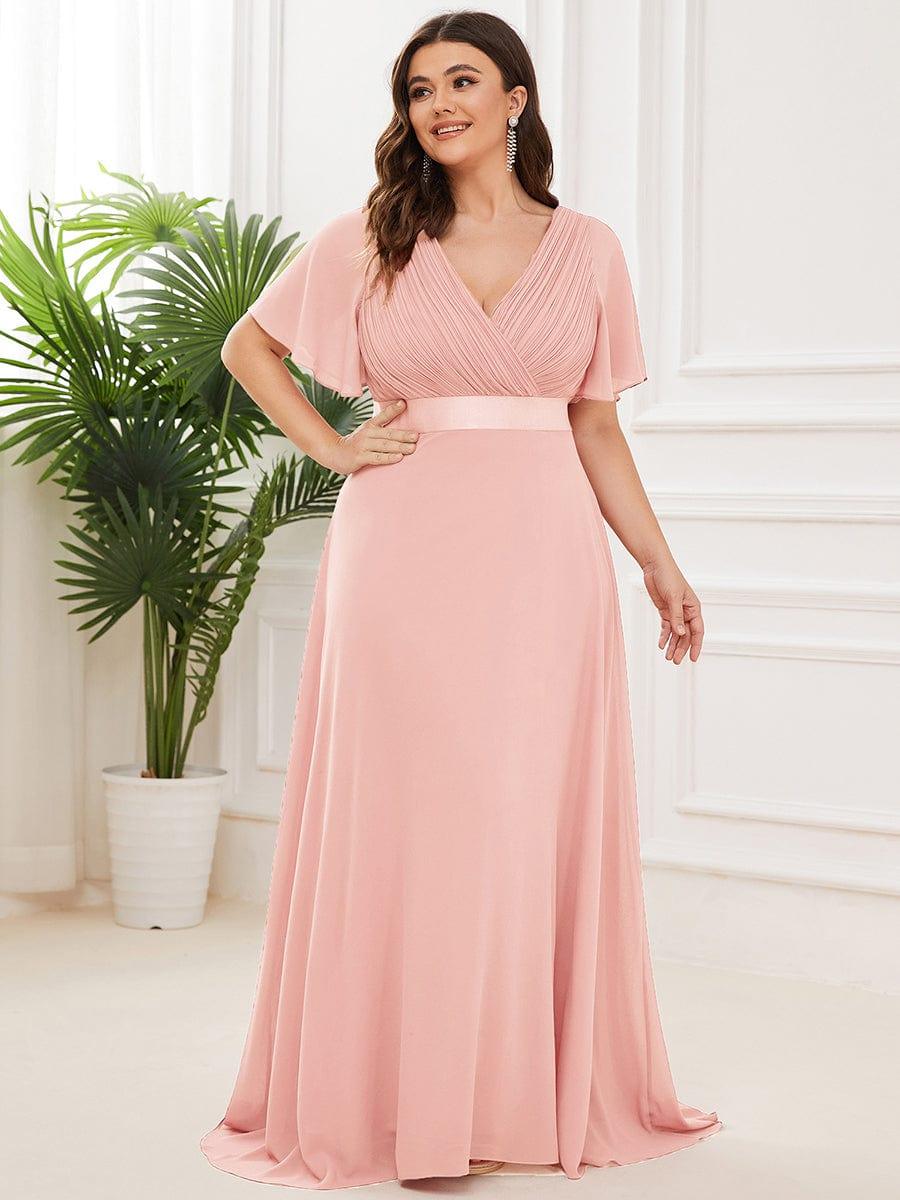 Plus size chiffon empire waist bridesmaid dress with short sleeves for women