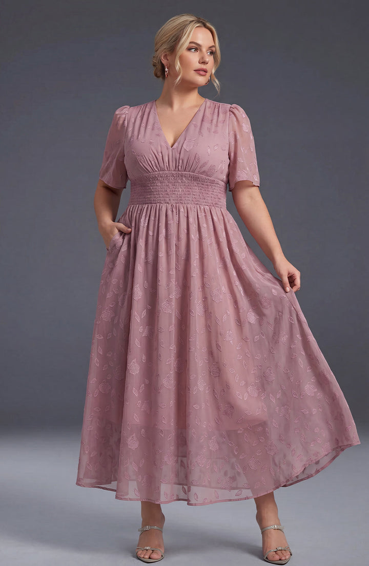 Plus size pleated maxi dress with high waist for women