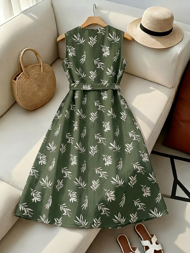 Sleeveless midi dress with tie belt for women