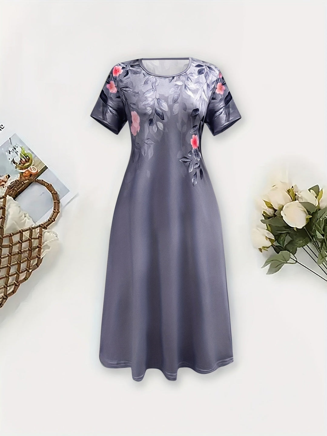 Floral A-line dress with flowing skirt for women
