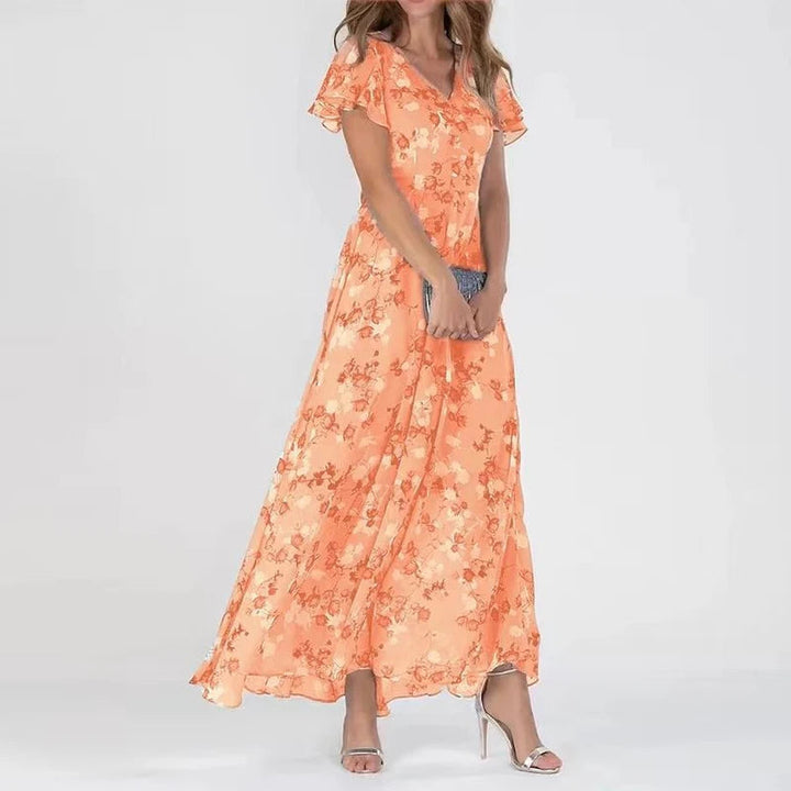 Floral midi dress with short sleeves for women