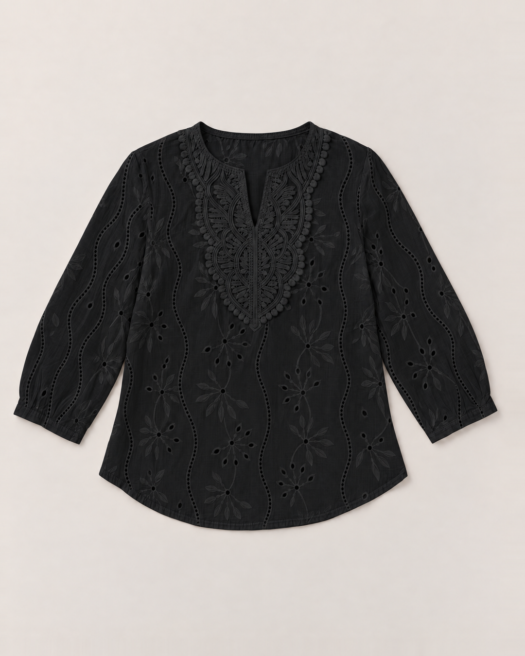 Eyelet embroidered blouse with split round neck for women