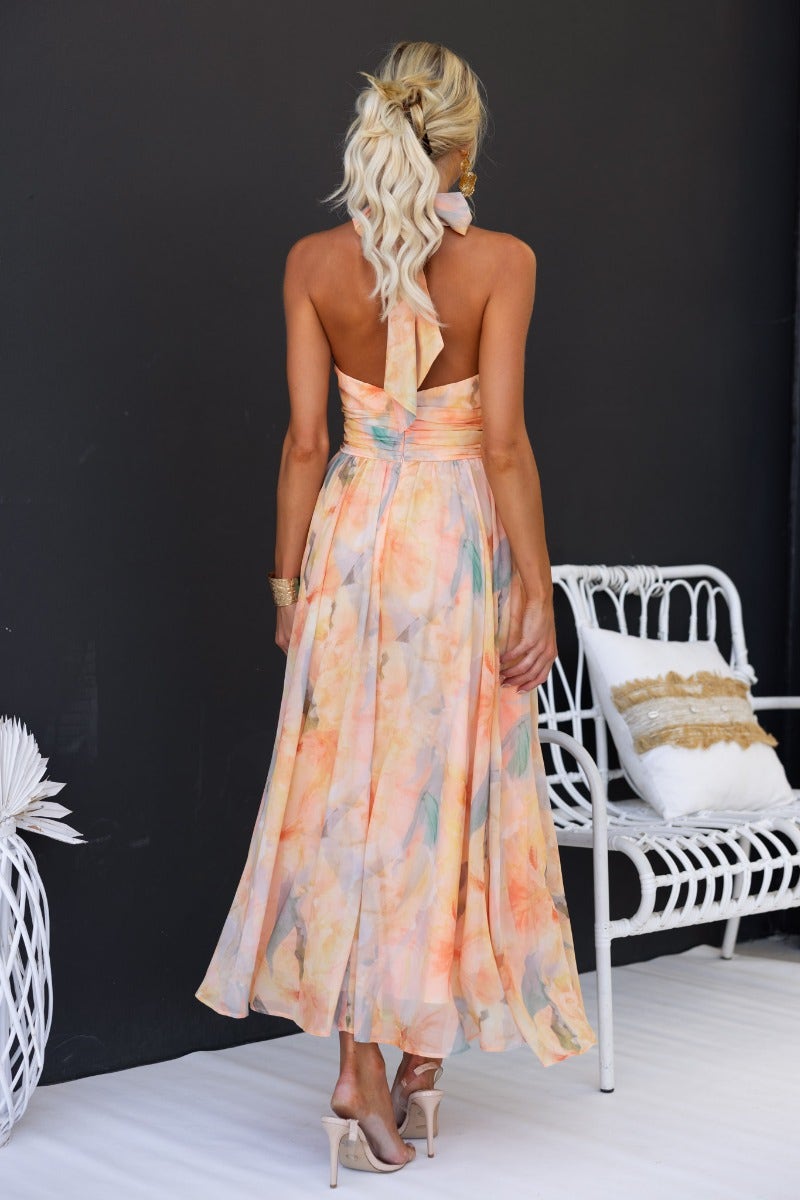 Sleeveless maxi dress with tie high neck for women
