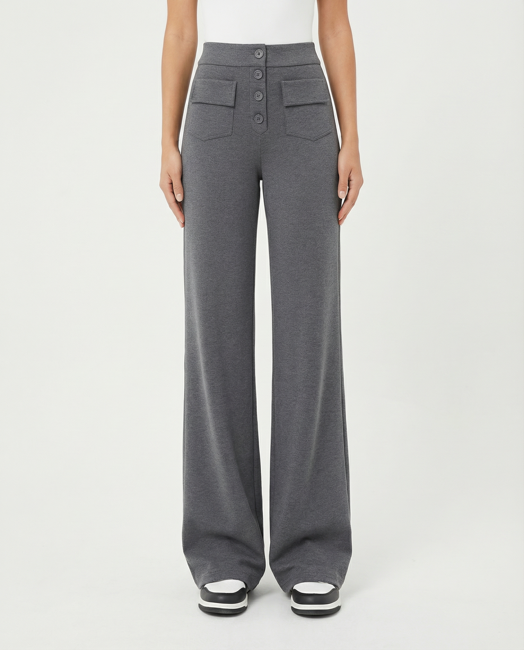 High-waist wide-leg trousers with front pockets for women