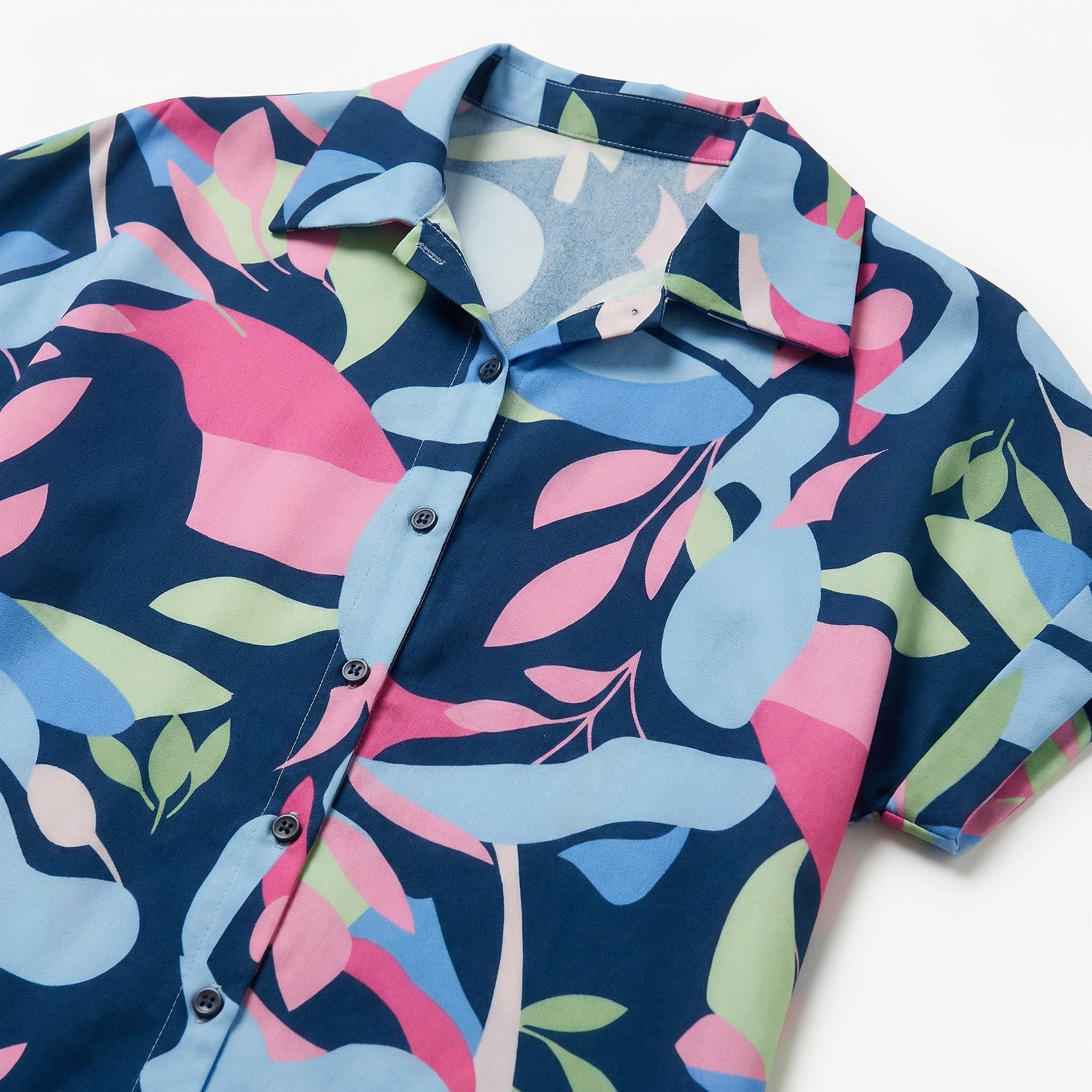 Women’s Button Front Dress – Short Sleeve Printed Pattern