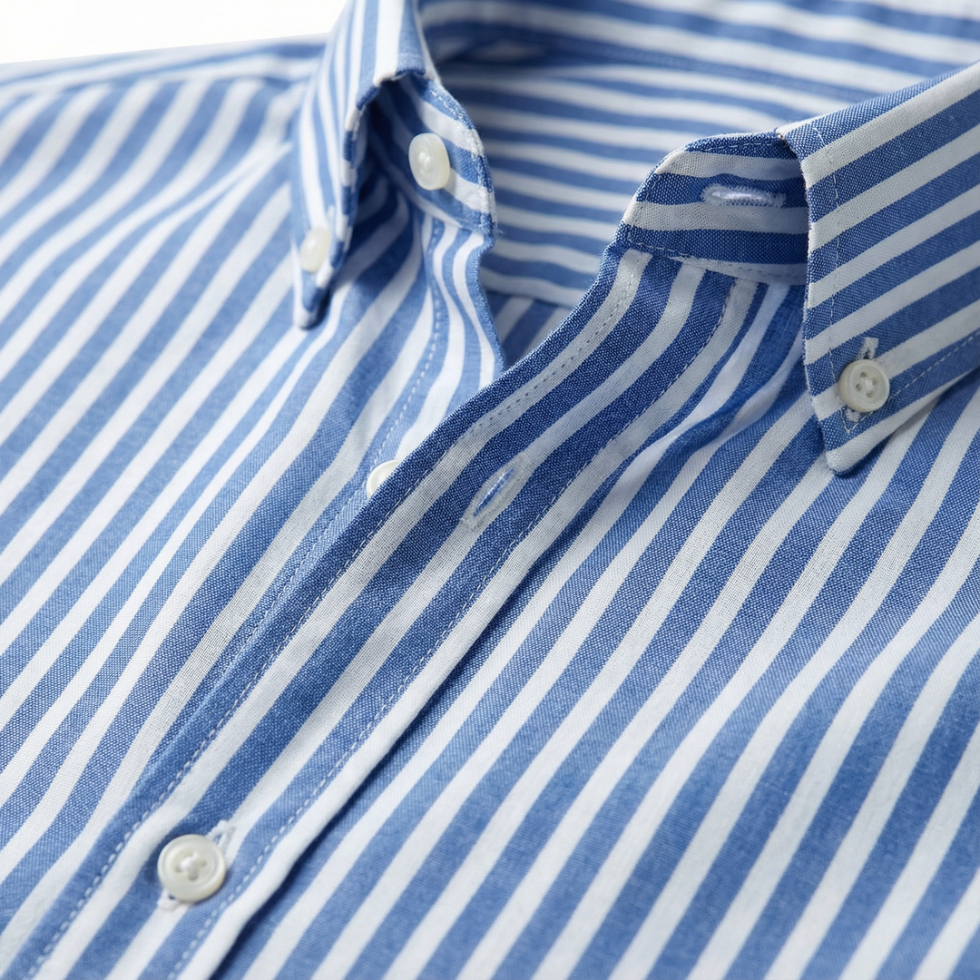 Men’s Long-Sleeve Striped Button-Up Shirt – Collared Design