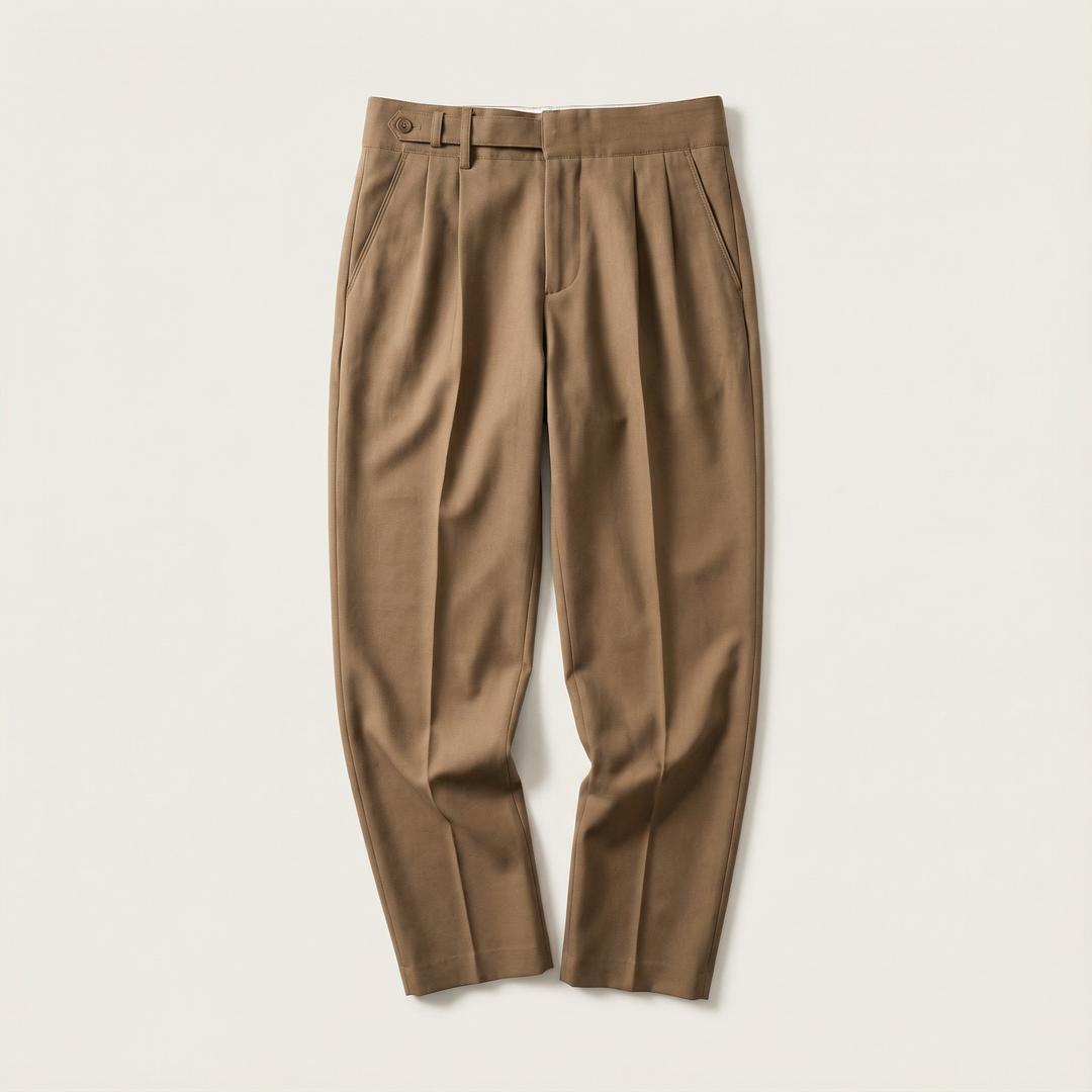 Men’s Pleated Trousers – Straight Leg, Ankle-Length Design