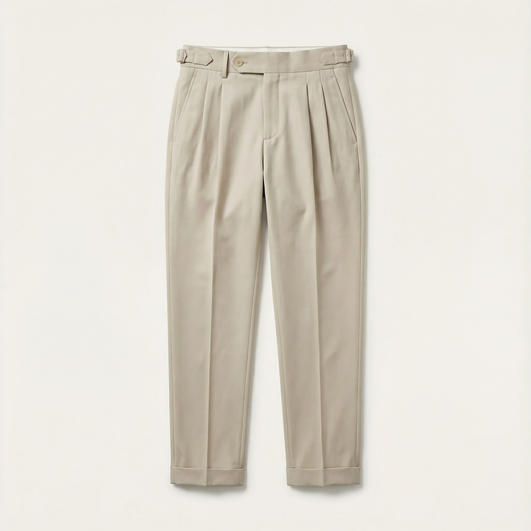 Men’s Pleated Trousers – Straight Leg, Ankle-Length Design