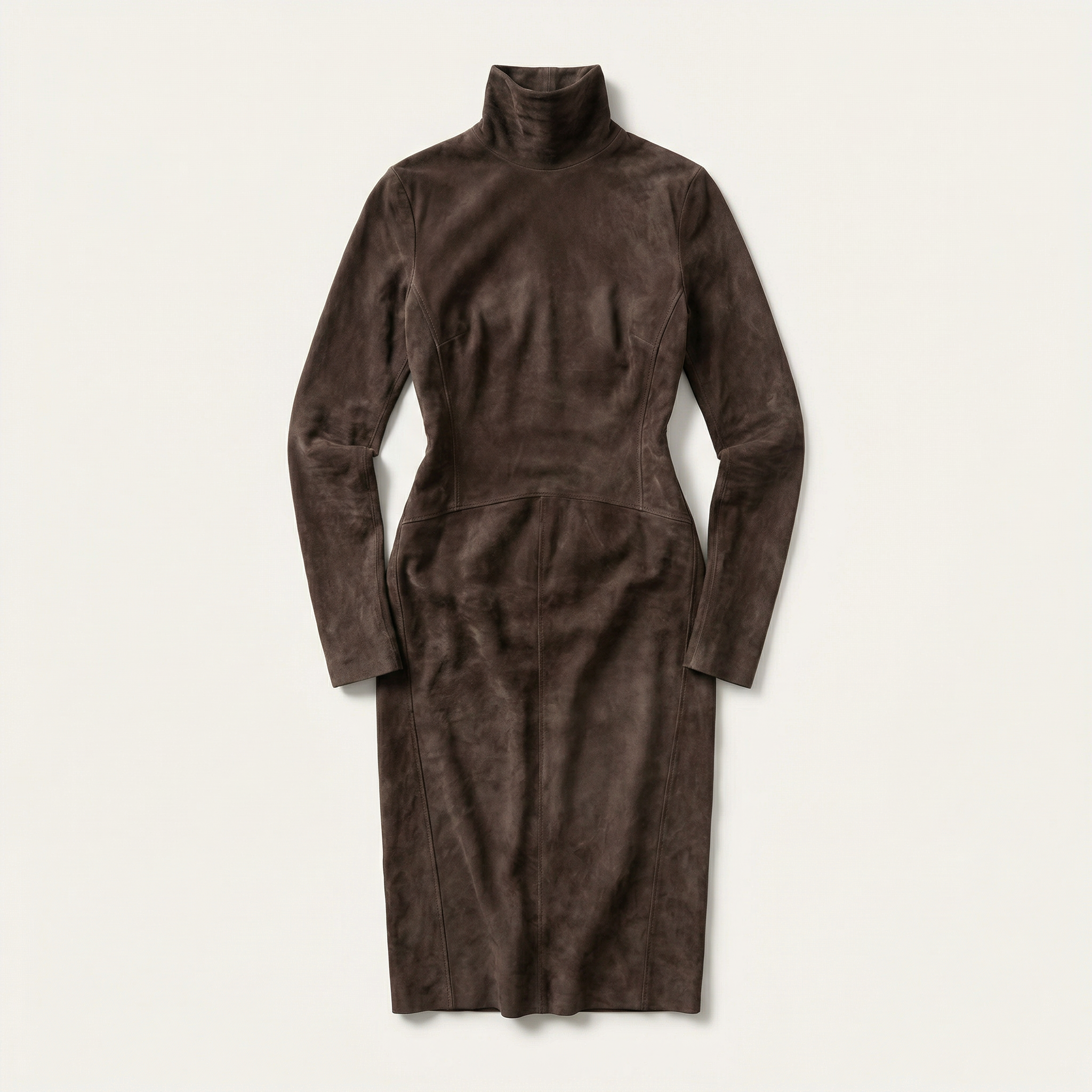 Women’s Long Sleeve Solid Color Midi Dress – High Neck Design