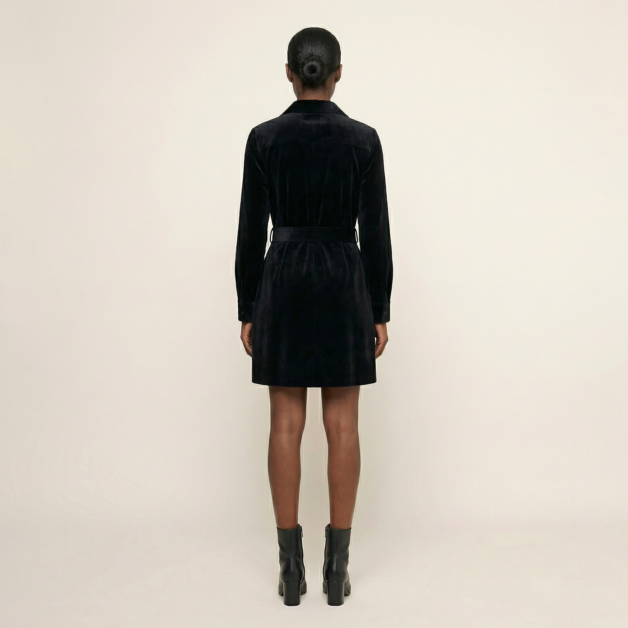 Women’s Long Sleeve Lapel Dress – Belted Midi Length