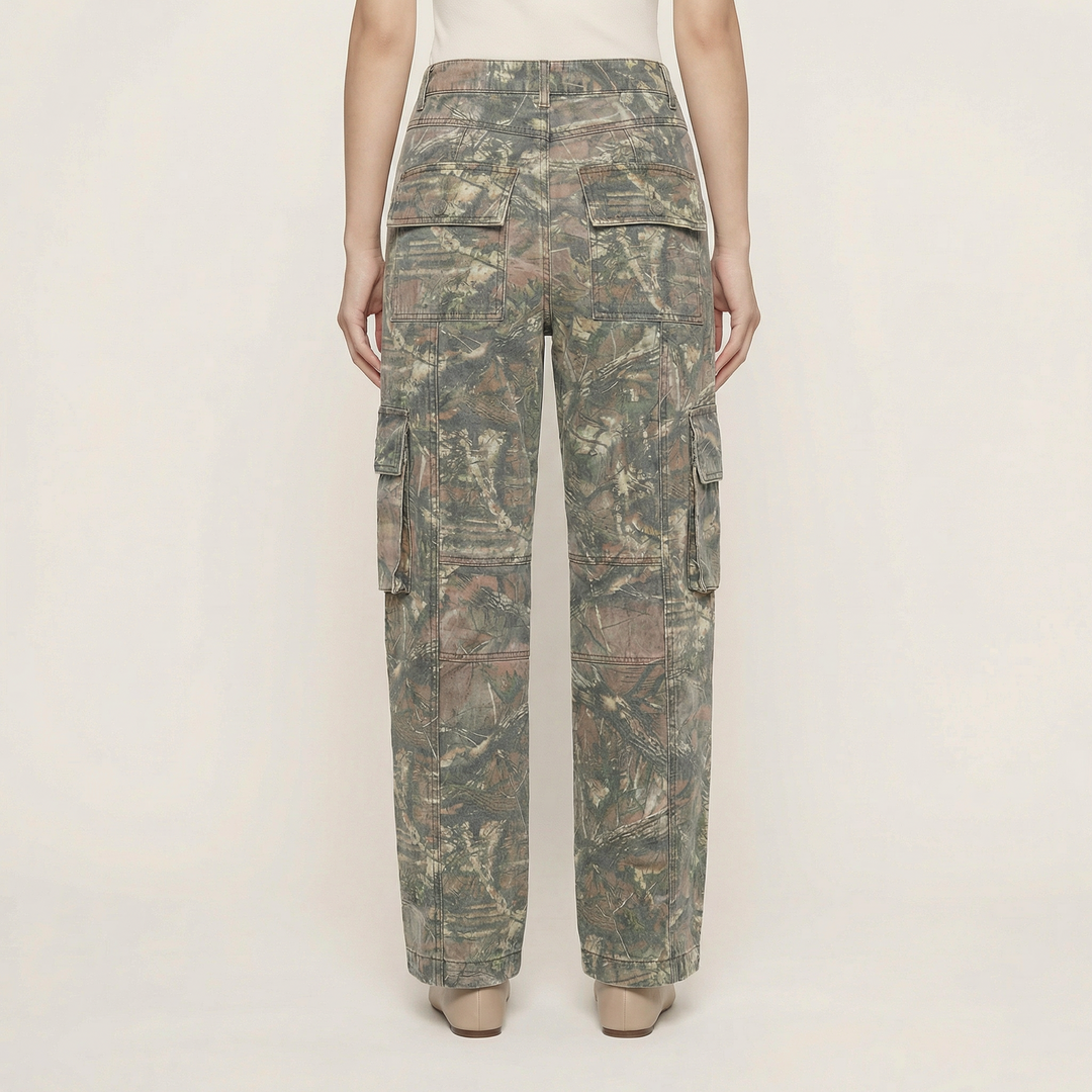 Women’s Patchwork Drawstring Denim Pants – Casual Wide Leg Utility Trousers