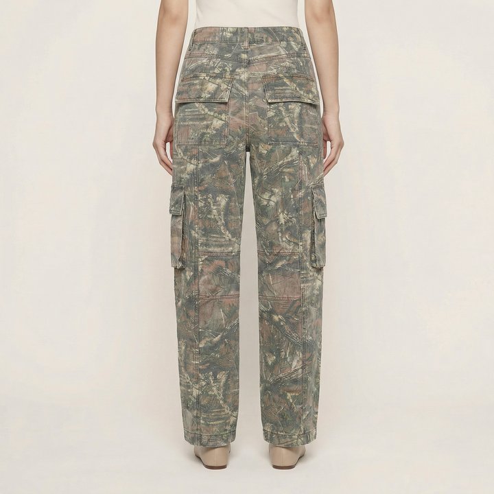 Women’s Patchwork Drawstring Denim Pants – Casual Wide Leg Utility Trousers