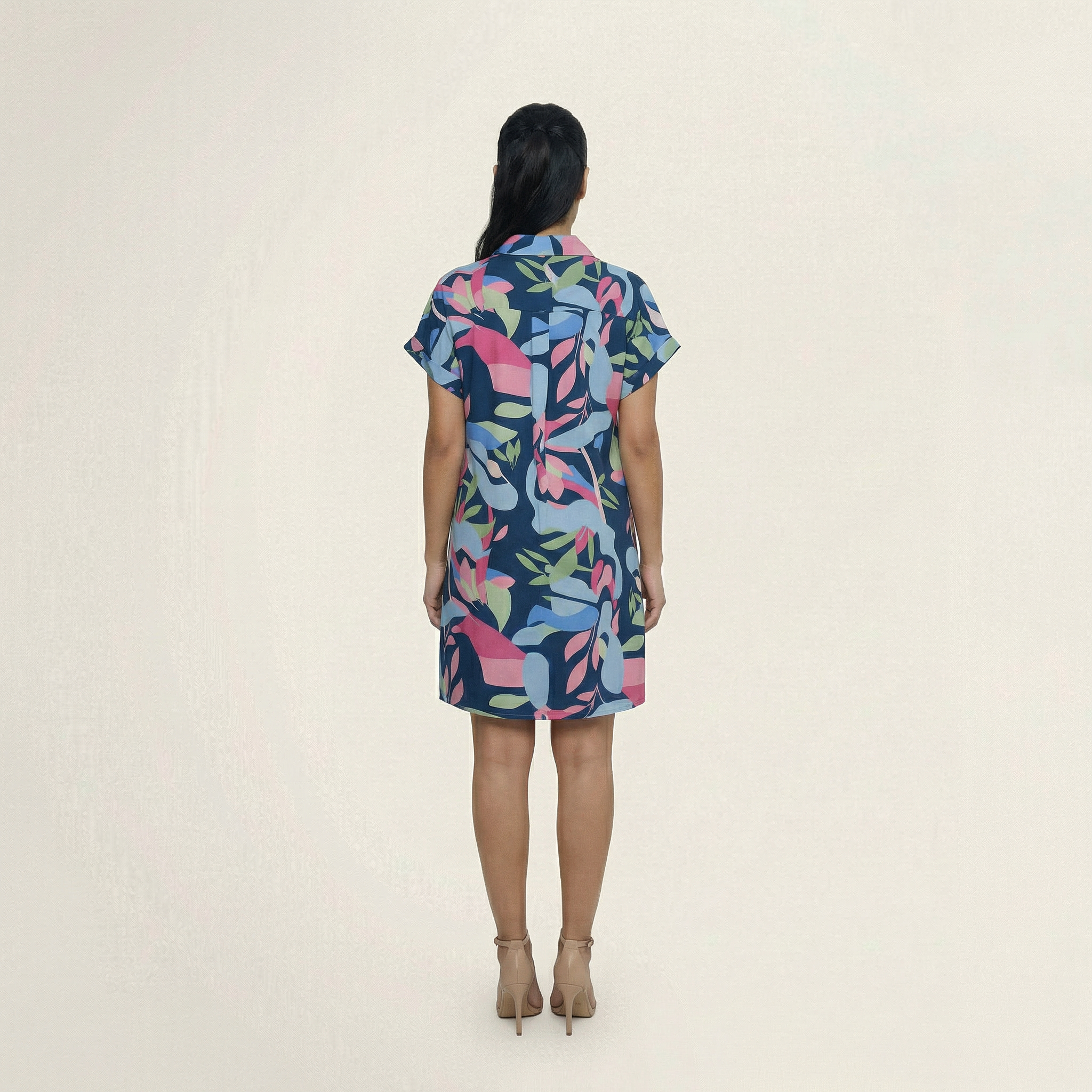 Women’s Button Front Dress – Short Sleeve Printed Pattern