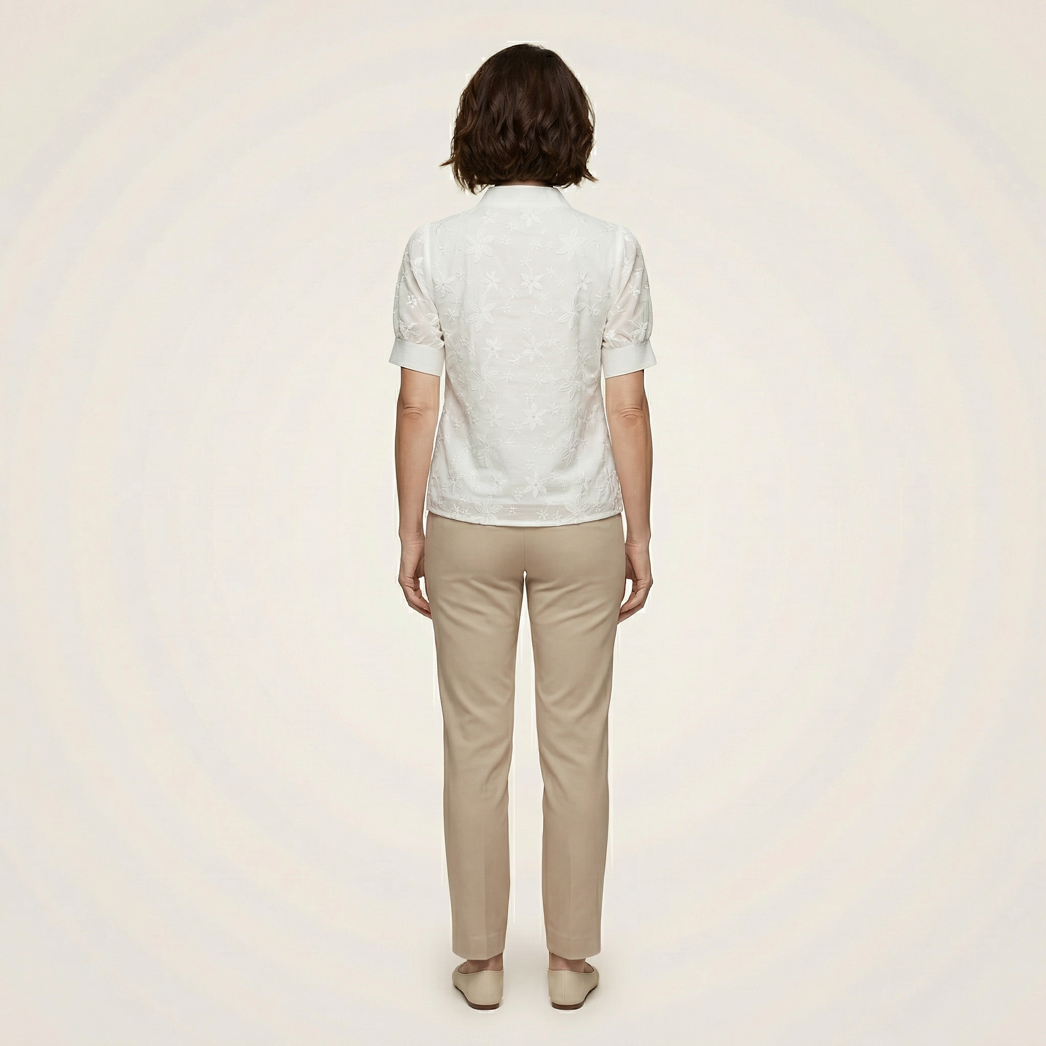 Women’s Short-Sleeve Blouse – High Neck Lace Design