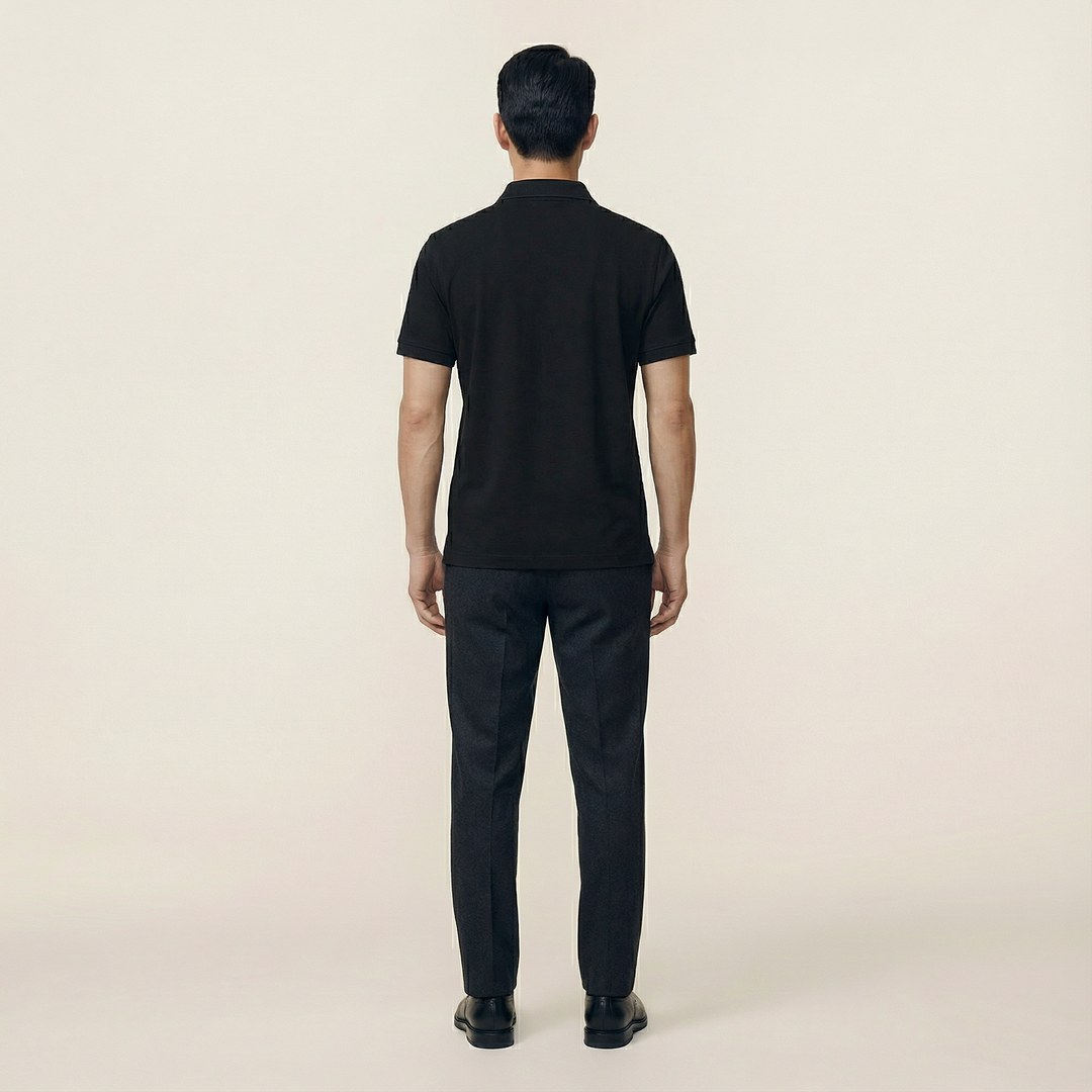 Men’s Short-Sleeve Quarter-Zip Polo Shirt – Slim Fit, Stand Collar Design