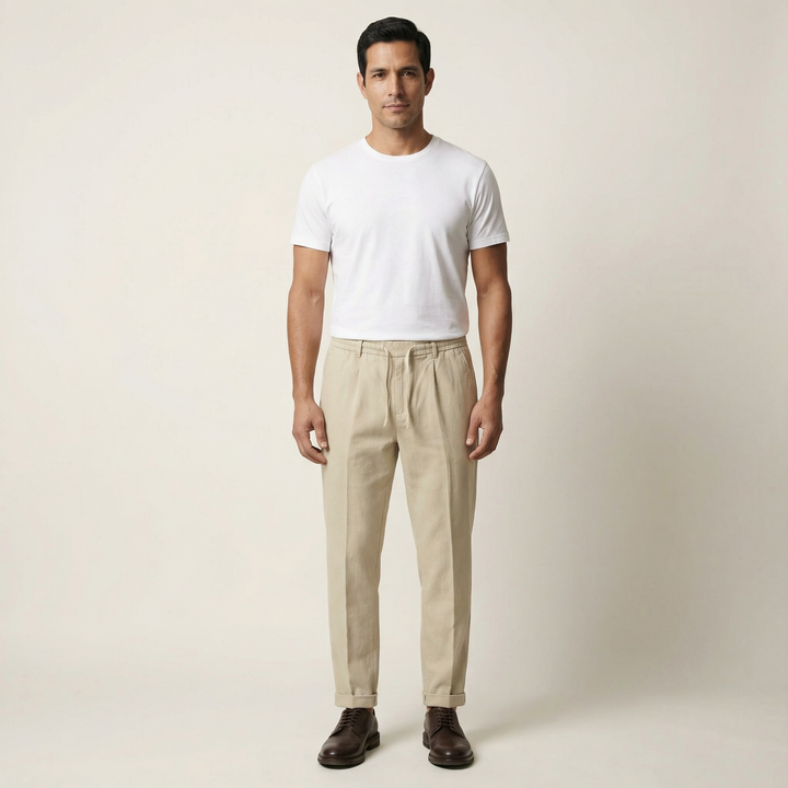 Men’s Casual Beach Pants – Drawstring Waist, Tapered Leg