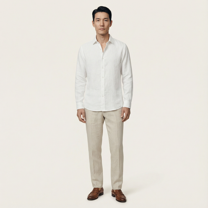 Men’s Long-Sleeve Shirt – Button-Front Closure, Solid Color