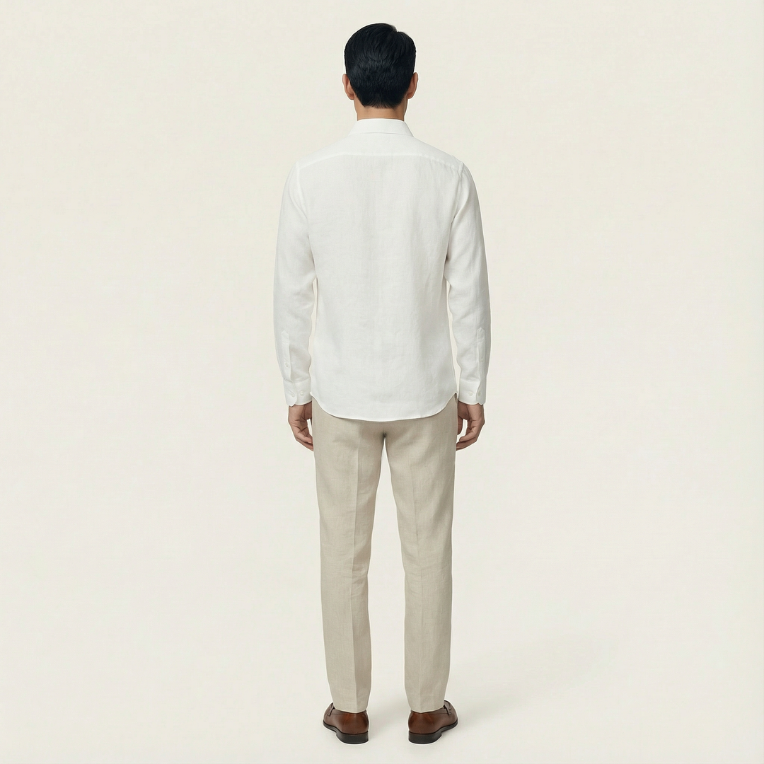 Men’s Long-Sleeve Shirt – Button-Front Closure, Solid Color