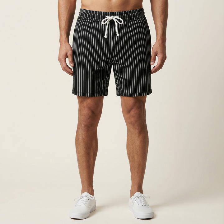Men’s Drawstring Shorts – Elastic Waist, Vertical Stripe Pattern