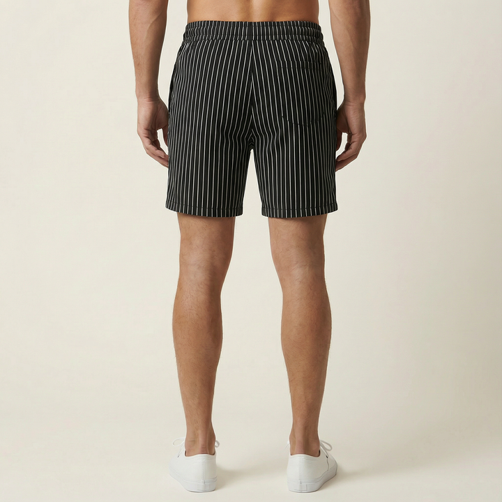 Men’s Drawstring Shorts – Elastic Waist, Vertical Stripe Pattern