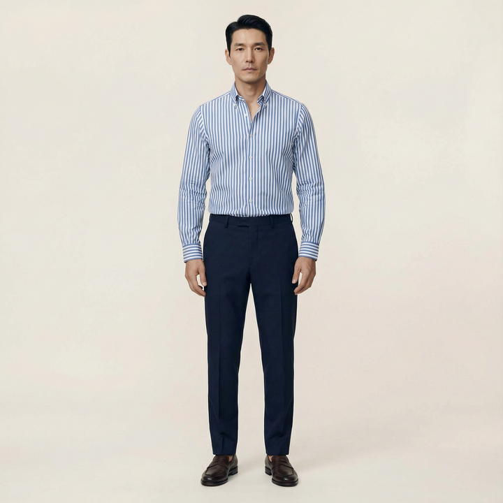 Men’s Long-Sleeve Striped Button-Up Shirt – Collared Design