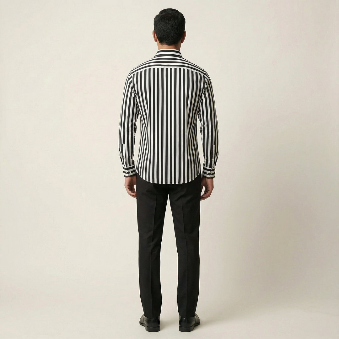 Men’s Long-Sleeve Button-Up Shirt – Vertical Stripe Pattern