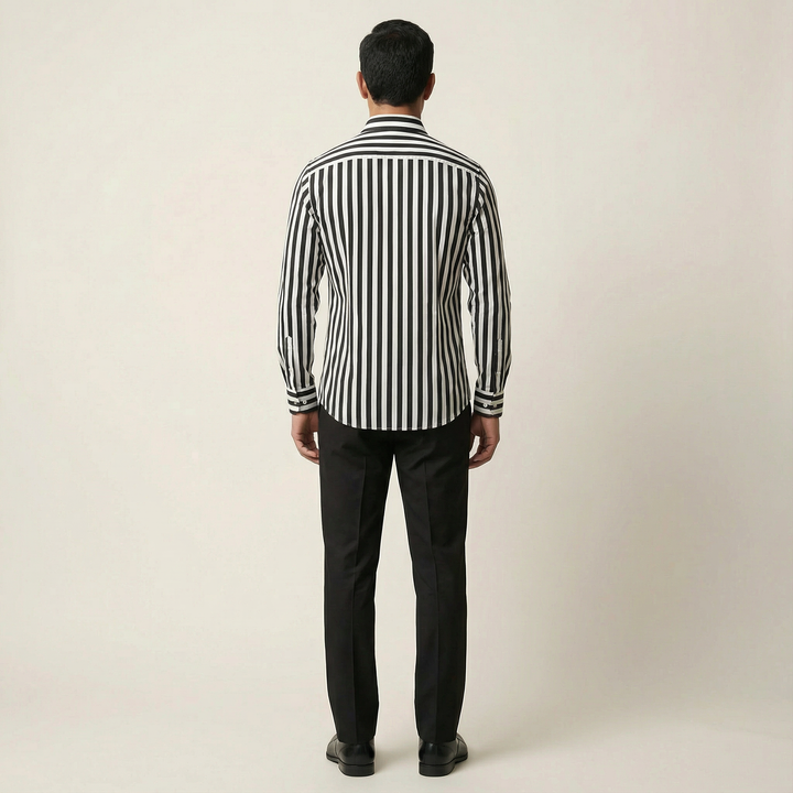 Men’s Long-Sleeve Button-Up Shirt – Vertical Stripe Pattern