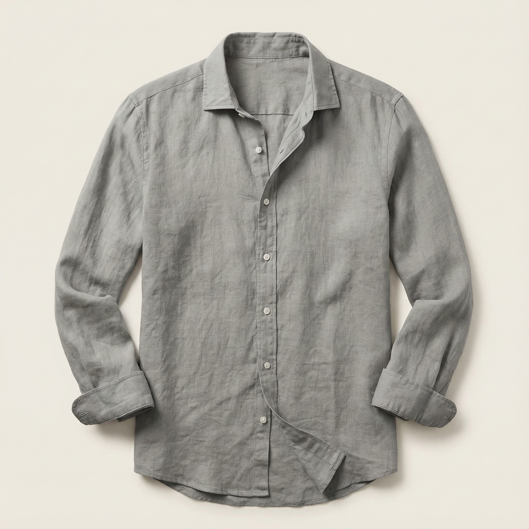 Men’s Long-Sleeve Shirt – Button-Front Closure, Solid Color