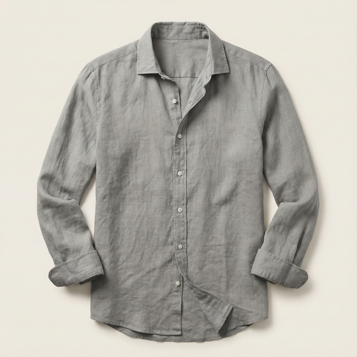 Men’s Long-Sleeve Shirt – Button-Front Closure, Solid Color