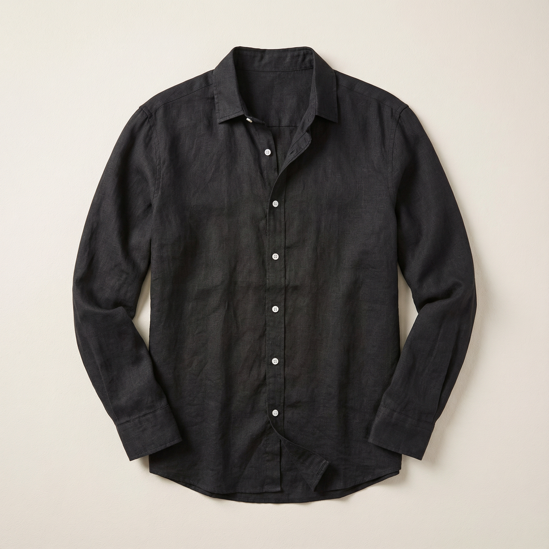Men’s Long-Sleeve Shirt – Button-Front Closure, Solid Color