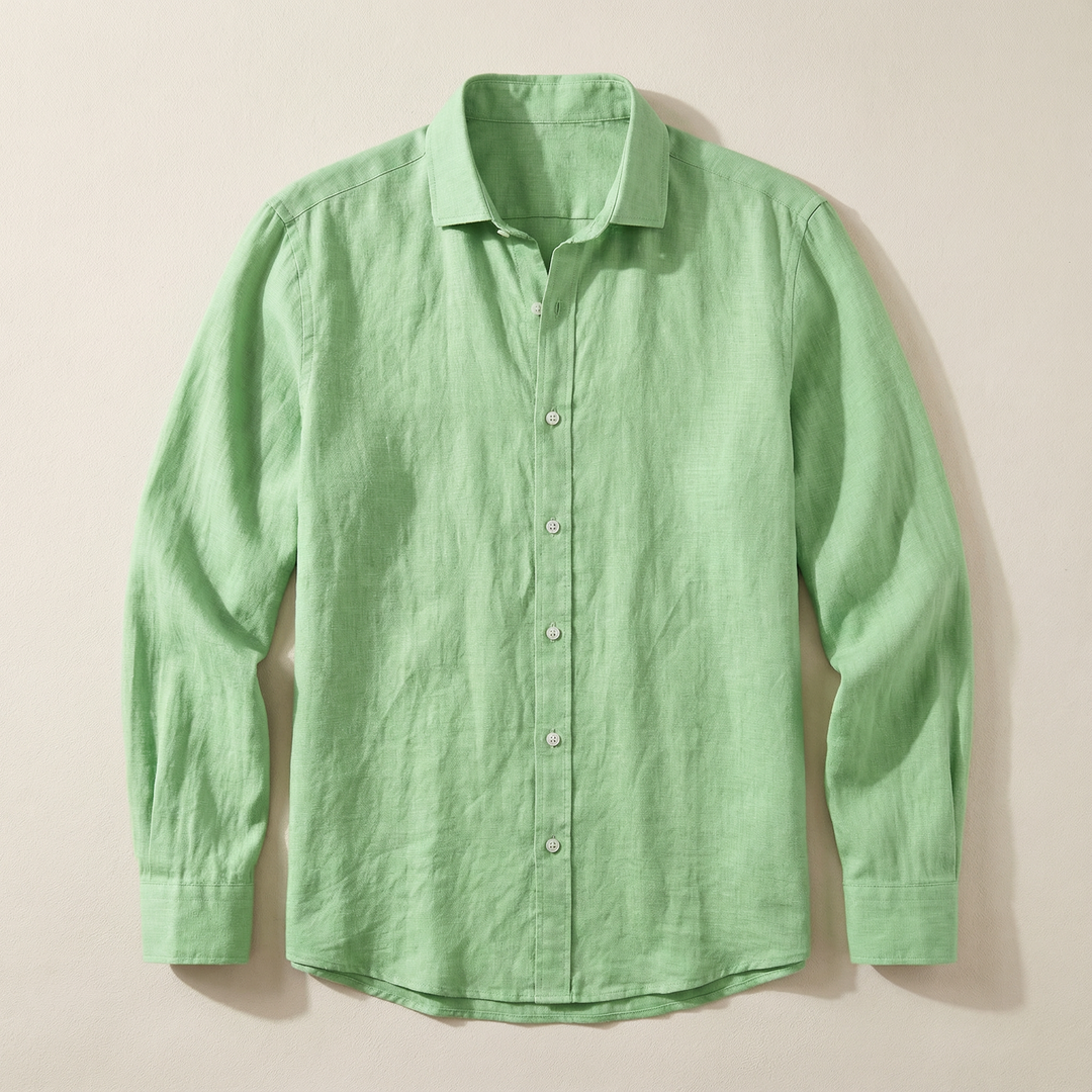 Men’s Long-Sleeve Shirt – Button-Front Closure, Solid Color