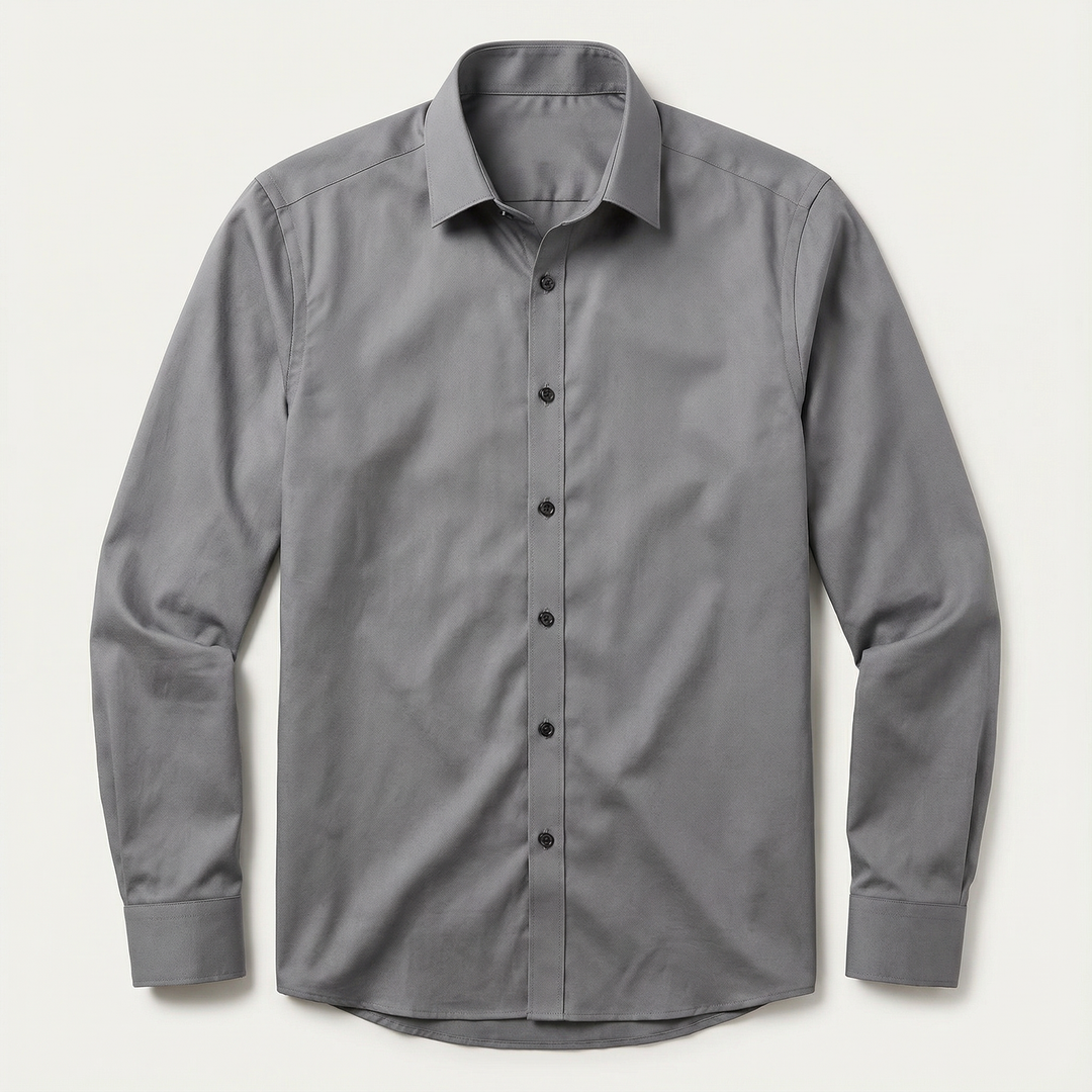 Men’s Long-Sleeve Button-Up Shirt – Collared Design, Slim Fit